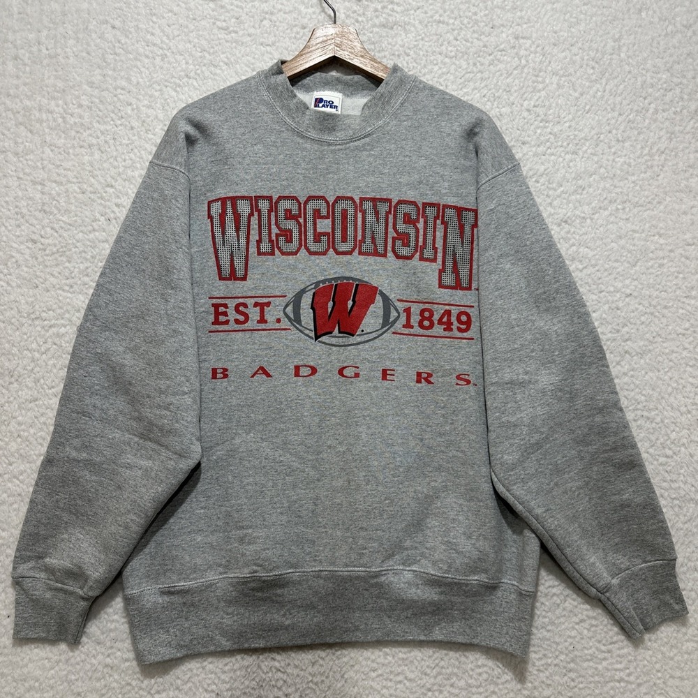 Vintage '90s Pro Player‎ Wisconsin Badgers Sweatshirt Crewneck Size L USA Made